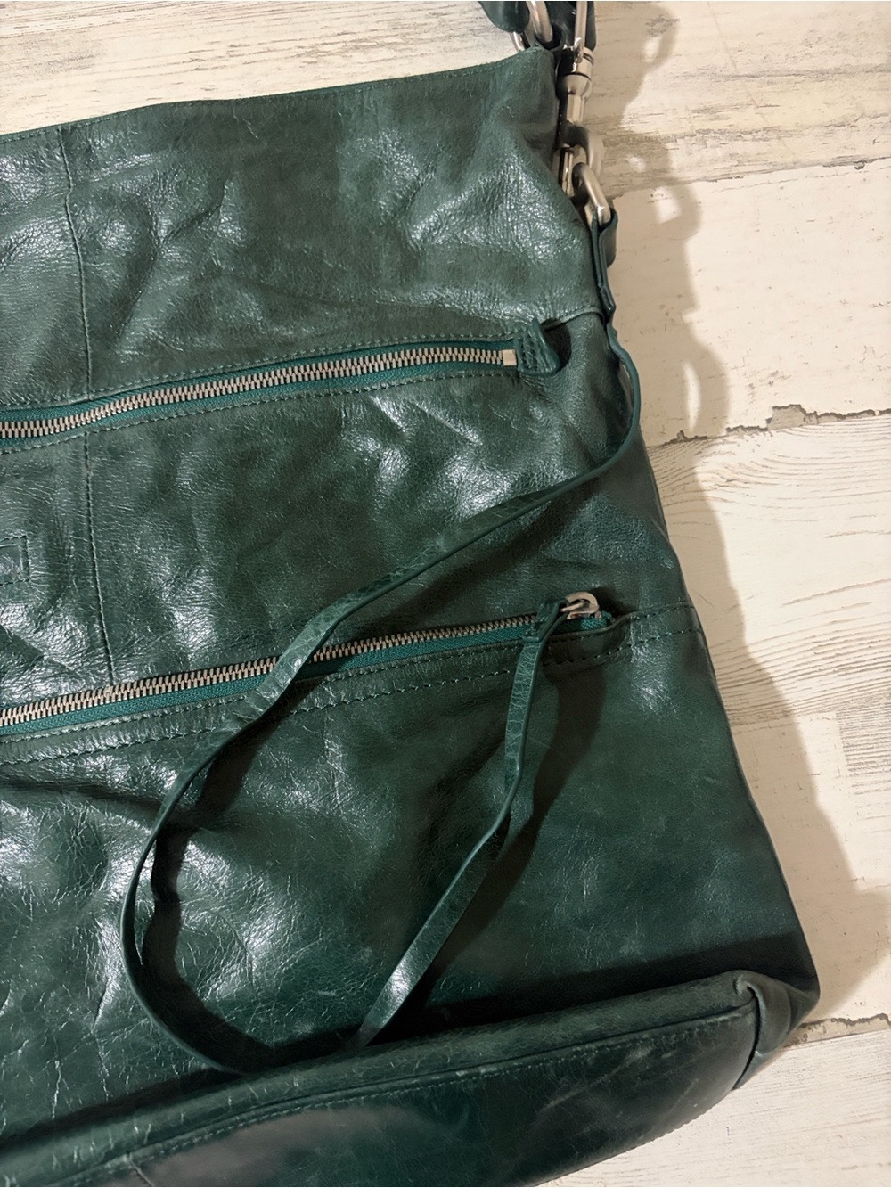 HOBO Dark Green Leather Convertible Crossbody Satchel - Picture 3 of 13